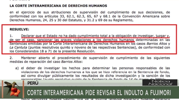 Corte Interamericana Pide Revisar el Indulto a Fujimori