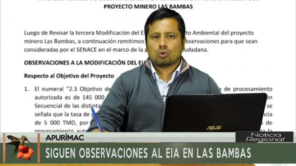 Siguen Observaciones al EIA en Las Bambas